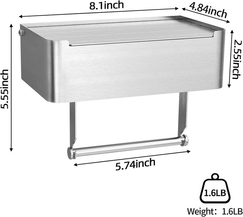 JUYSON Toilet Paper Holder with Shelf Brushed Nickel, Flushable Wipes Dispenser Fits for Bathroom Wipe Storage, Keep Your Wipes Hidden Out of Sight - SUS304 Stainless Steel Wall Mount Organizer - Image 3